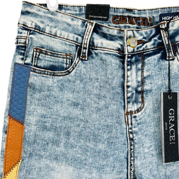 NWT Grace in LA Women's High Waist Side Stripe Blue Skinny Denim Jeans Size 25 - Picture 5 of 11